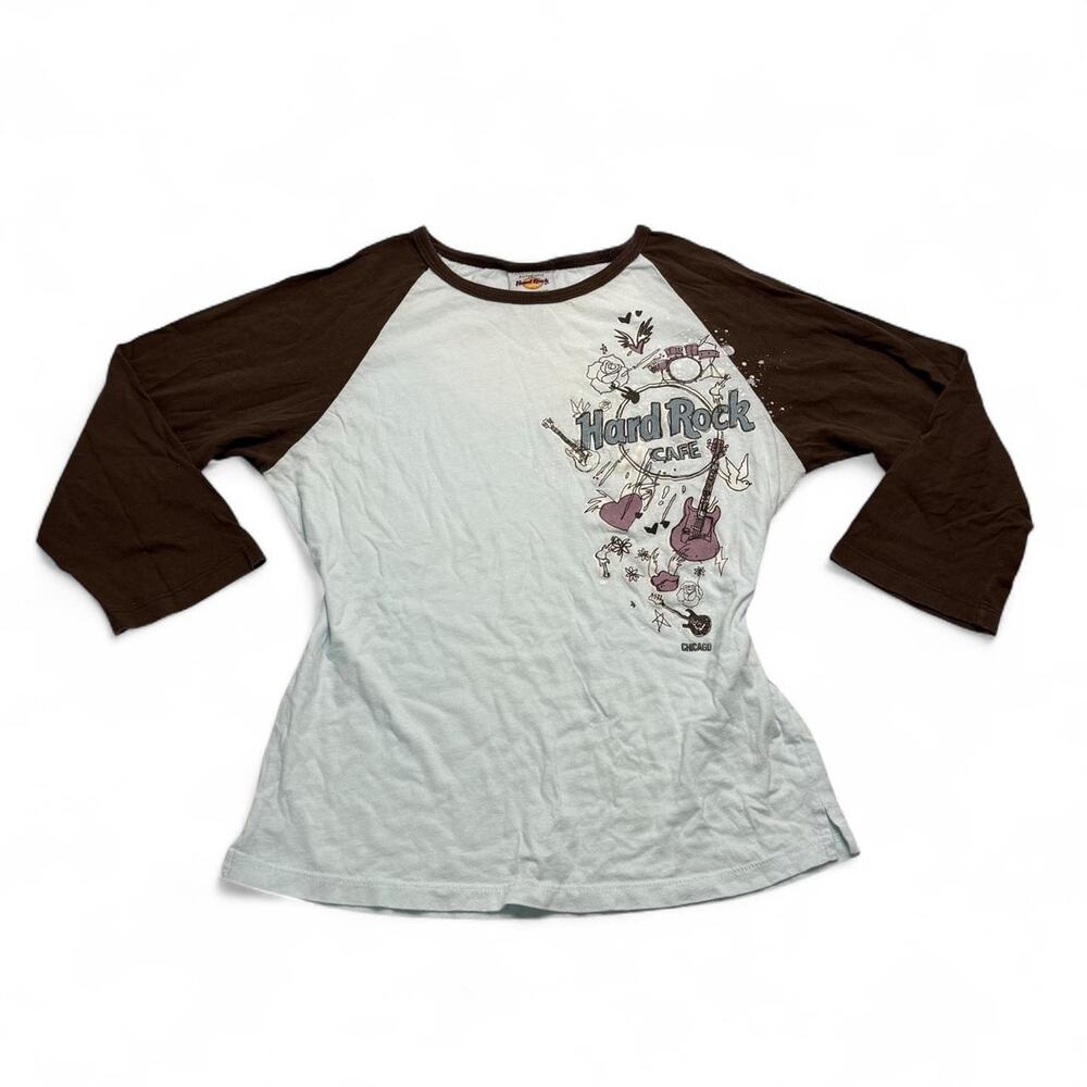 Y2K Hardrock early 2000s baseball styled baby tee 3/4 sleeves size Xl cotton